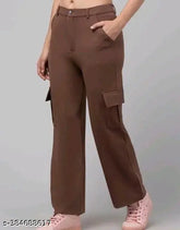 Solid cotton blend cargo pants with tie-ups, size 26-32, Indian denim casual wear